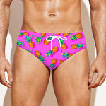 Hot Pink Pineapple Pattern Print Men's Swim Briefs