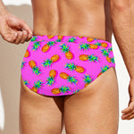 Hot Pink Pineapple Pattern Print Men's Swim Briefs