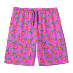 Hot Pink Pineapple Pattern Print Men's Swim Trunks