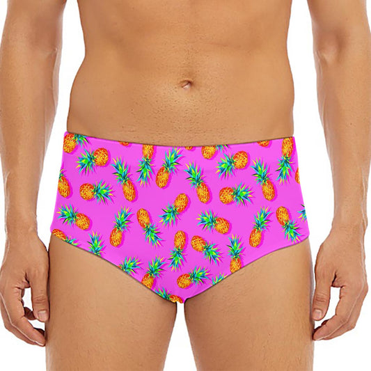 Hot Pink Pineapple Pattern Print Men's Triangle Swim Briefs