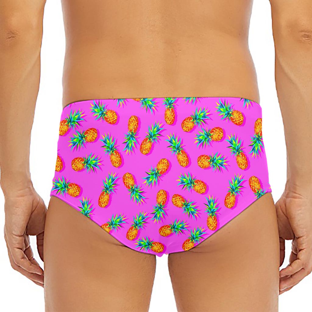 Hot Pink Pineapple Pattern Print Men's Triangle Swim Briefs
