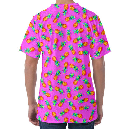 Hot Pink Pineapple Pattern Print Men's Velvet T-Shirt