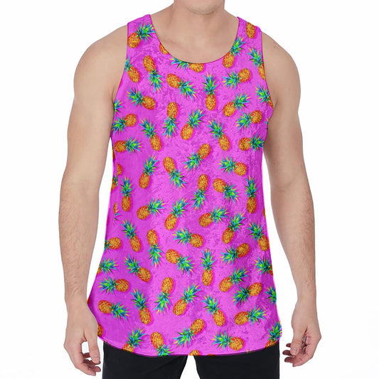 Hot Pink Pineapple Pattern Print Men's Velvet Tank Top