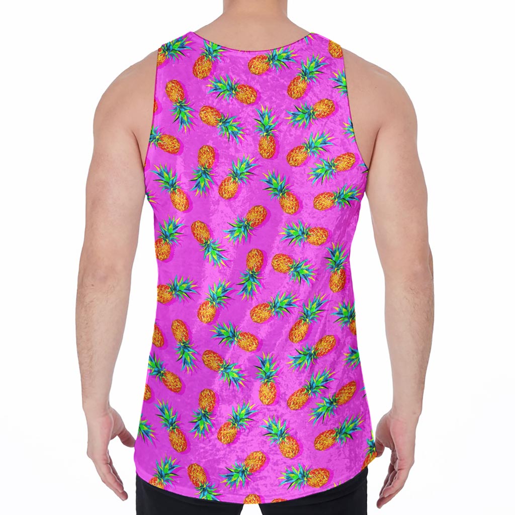 Hot Pink Pineapple Pattern Print Men's Velvet Tank Top