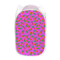 Hot Pink Pineapple Pattern Print Mesh Laundry Hamper