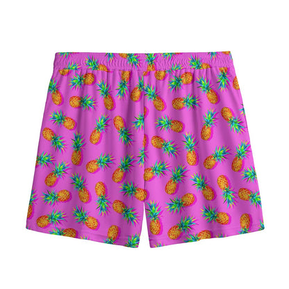 Hot Pink Pineapple Pattern Print Mesh Shorts