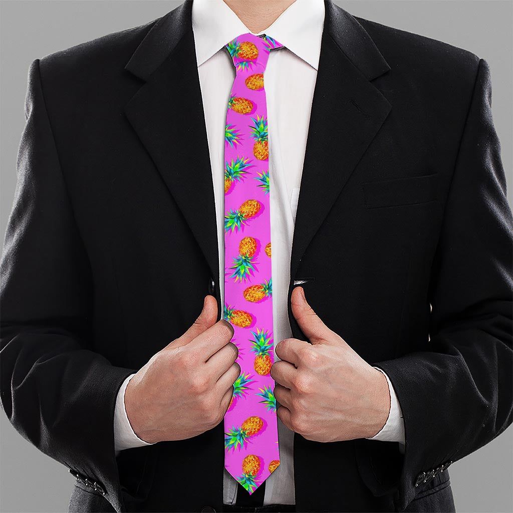 Hot Pink Pineapple Pattern Print Necktie