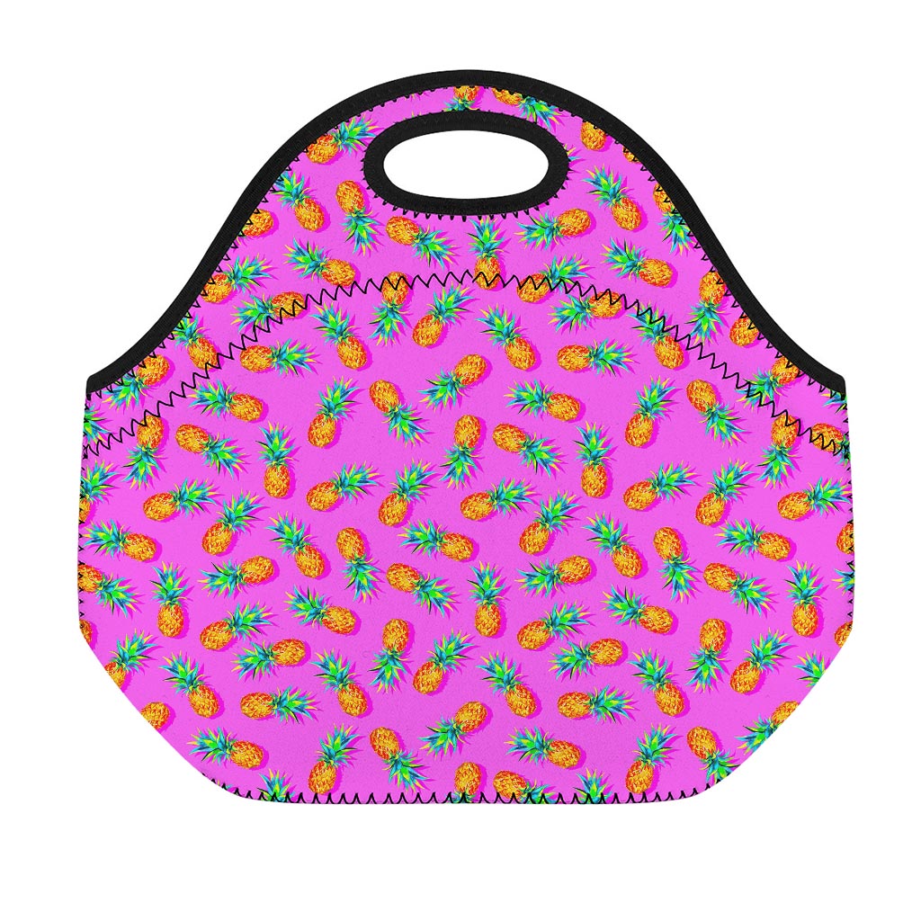 Hot Pink Pineapple Pattern Print Neoprene Lunch Bag