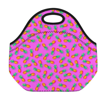 Hot Pink Pineapple Pattern Print Neoprene Lunch Bag