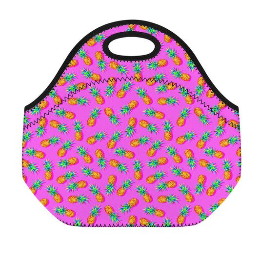 Hot Pink Pineapple Pattern Print Neoprene Lunch Bag