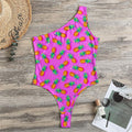 Hot Pink Pineapple Pattern Print One Shoulder Bodysuit