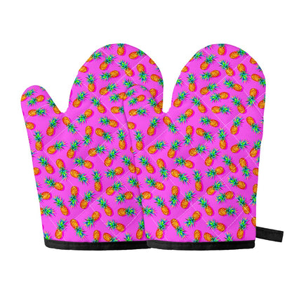 Hot Pink Pineapple Pattern Print Oven Mitts