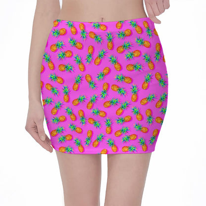 Hot Pink Pineapple Pattern Print Pencil Mini Skirt
