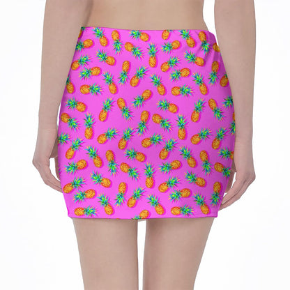 Hot Pink Pineapple Pattern Print Pencil Mini Skirt