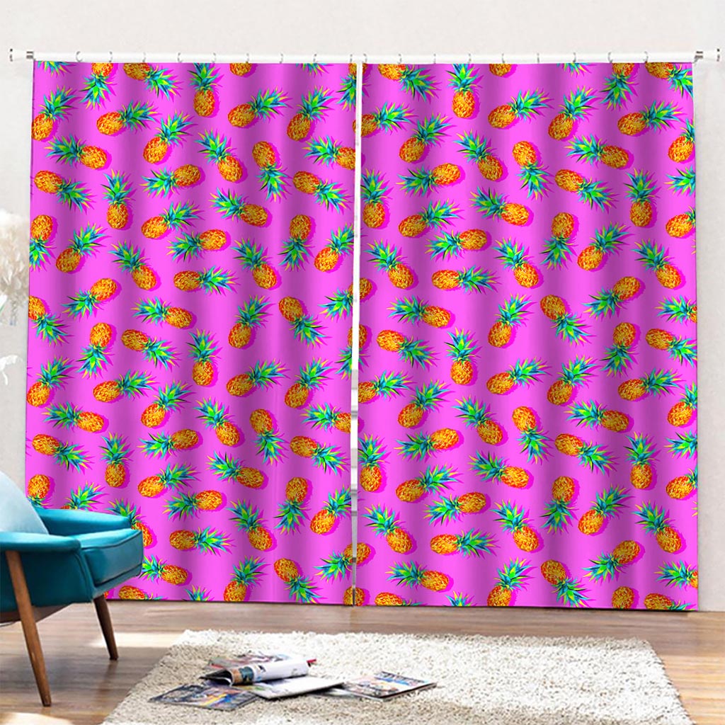 Hot Pink Pineapple Pattern Print Pencil Pleat Curtains