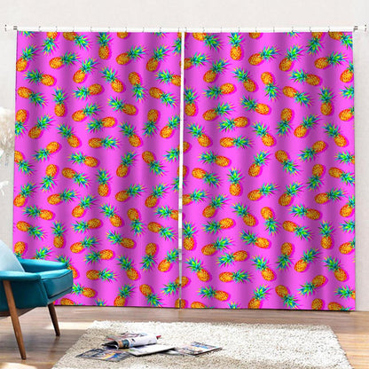 Hot Pink Pineapple Pattern Print Pencil Pleat Curtains
