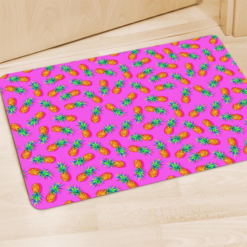 Hot Pink Pineapple Pattern Print Polyester Doormat