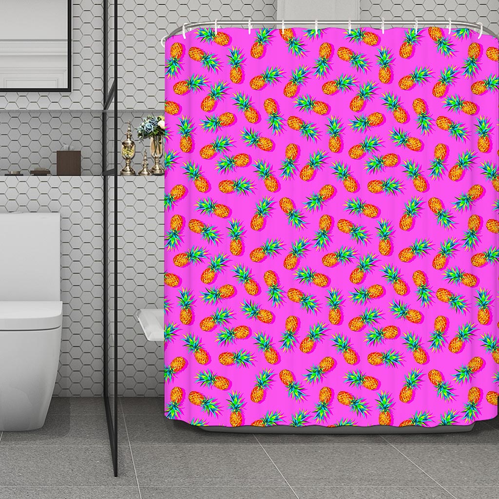 Hot Pink Pineapple Pattern Print Polyester Shower Curtain