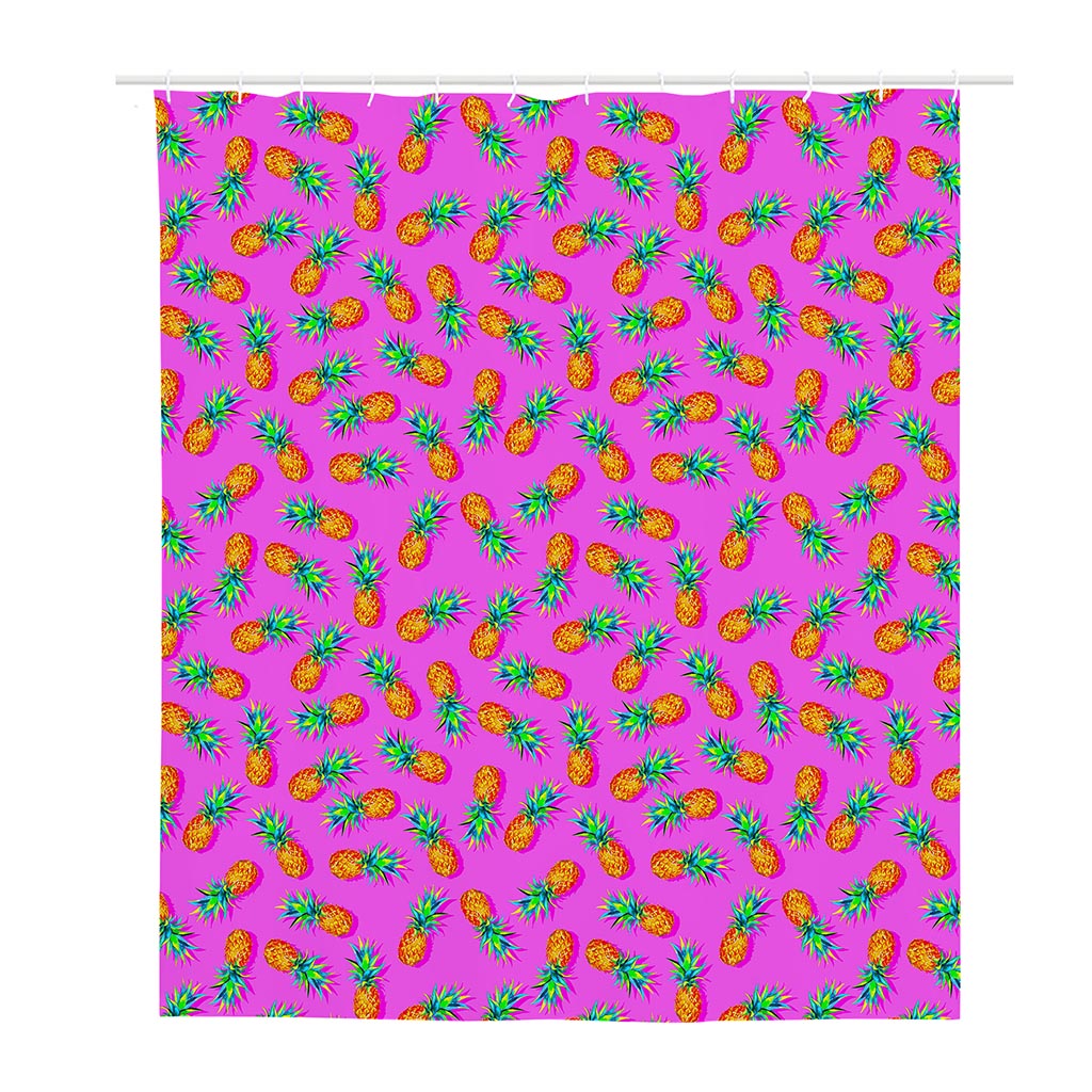 Hot Pink Pineapple Pattern Print Polyester Shower Curtain