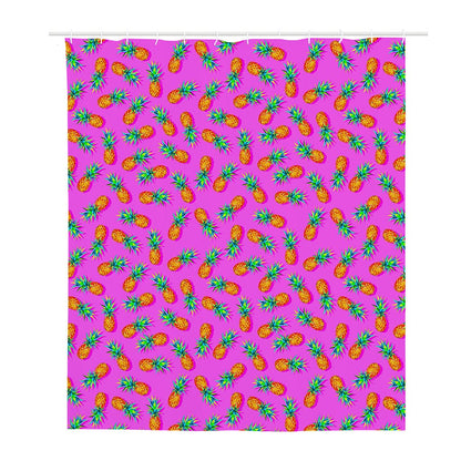 Hot Pink Pineapple Pattern Print Polyester Shower Curtain