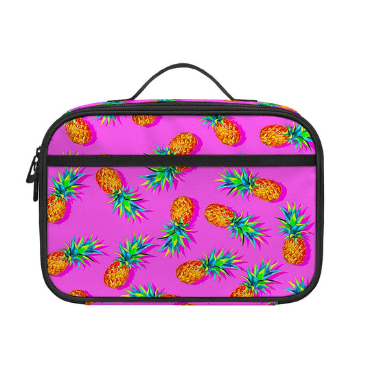 Hot Pink Pineapple Pattern Print Portable Lunch Bag