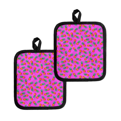 Hot Pink Pineapple Pattern Print Pot Holders