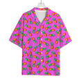 Hot Pink Pineapple Pattern Print Rayon Hawaiian Shirt