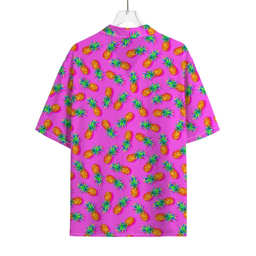 Hot Pink Pineapple Pattern Print Rayon Hawaiian Shirt