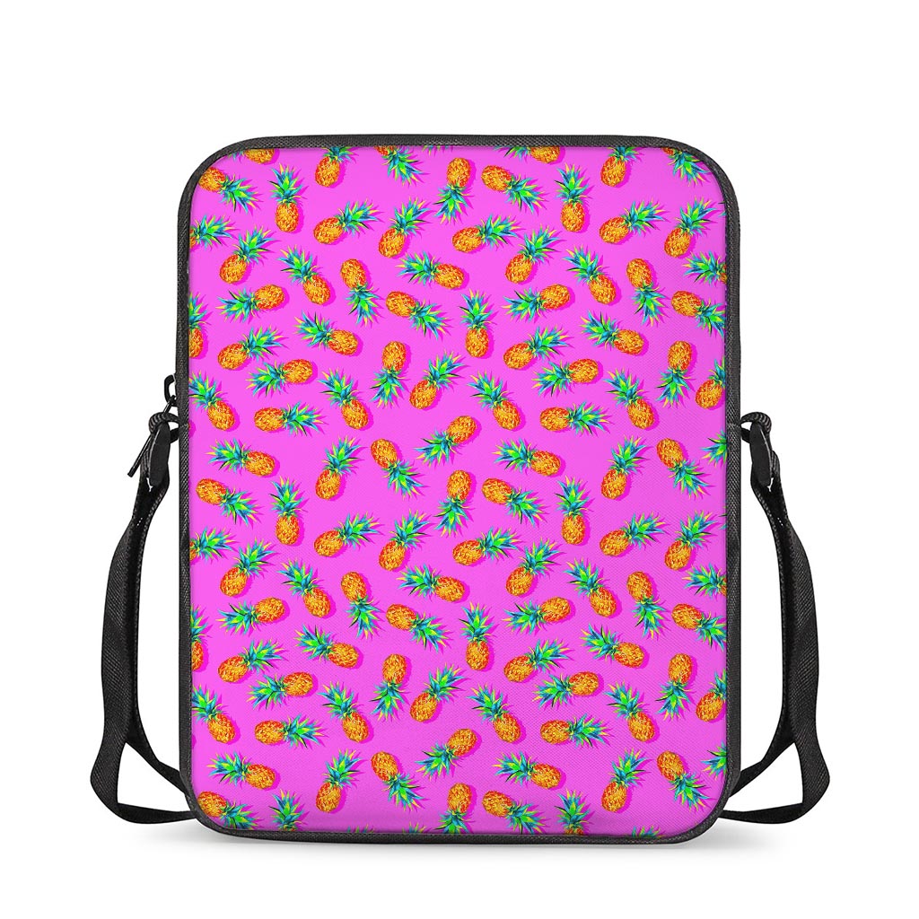 Hot Pink Pineapple Pattern Print Rectangular Crossbody Bag