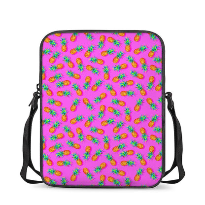 Hot Pink Pineapple Pattern Print Rectangular Crossbody Bag