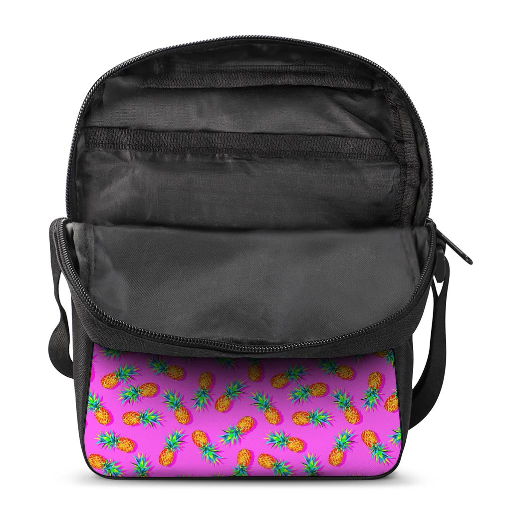 Hot Pink Pineapple Pattern Print Rectangular Crossbody Bag