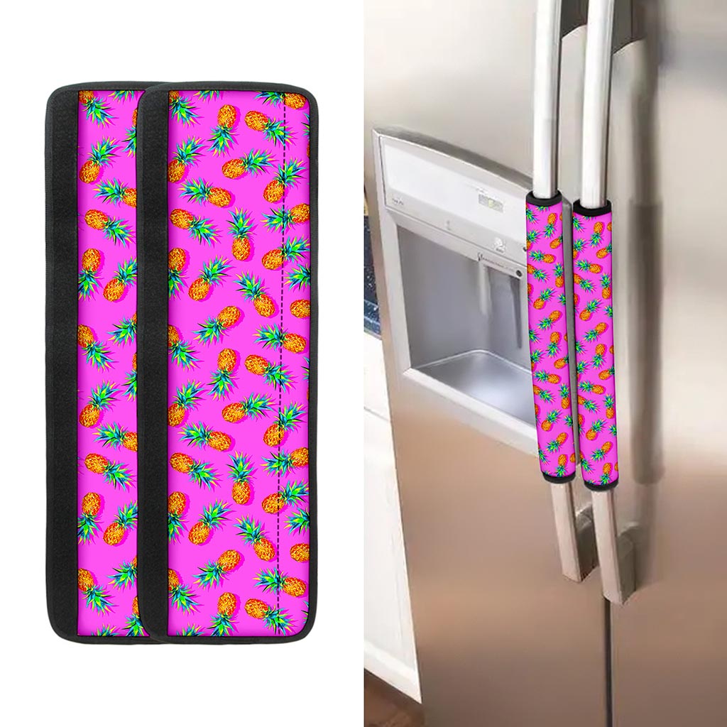 Hot Pink Pineapple Pattern Print Refrigerator Handle Covers