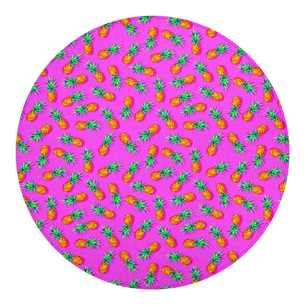 Hot Pink Pineapple Pattern Print Round Blanket