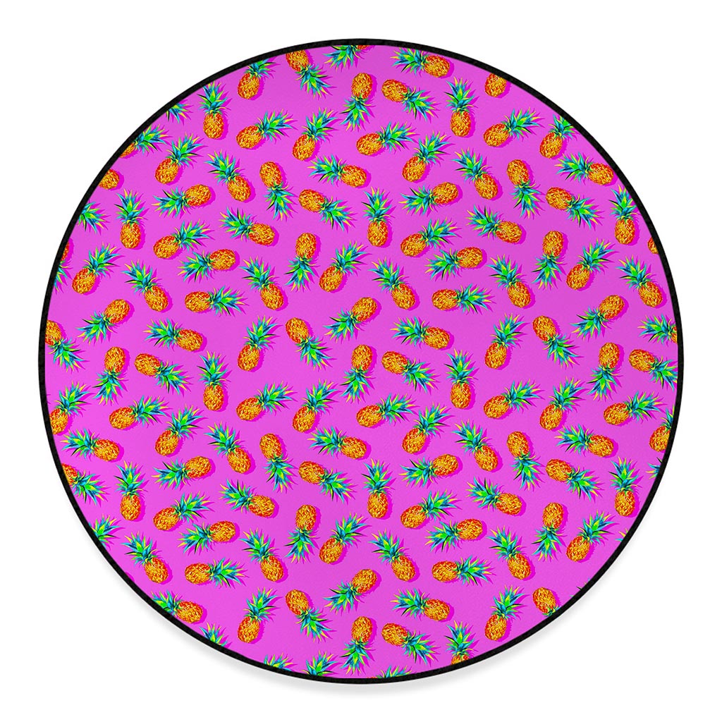 Hot Pink Pineapple Pattern Print Round Floor Mat