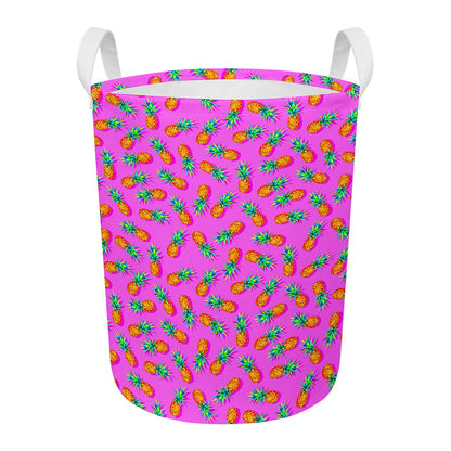 Hot Pink Pineapple Pattern Print Round Laundry Basket