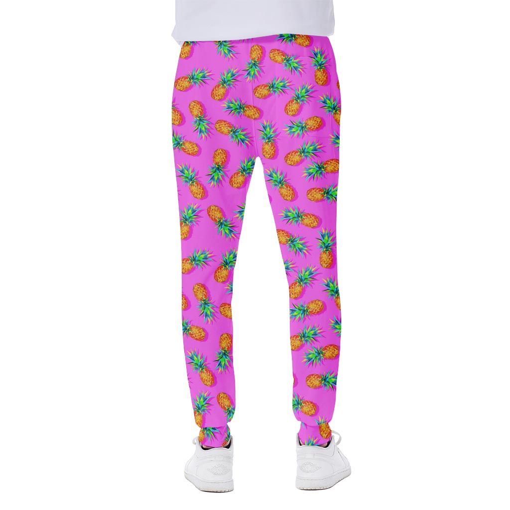 Hot Pink Pineapple Pattern Print Scuba Joggers