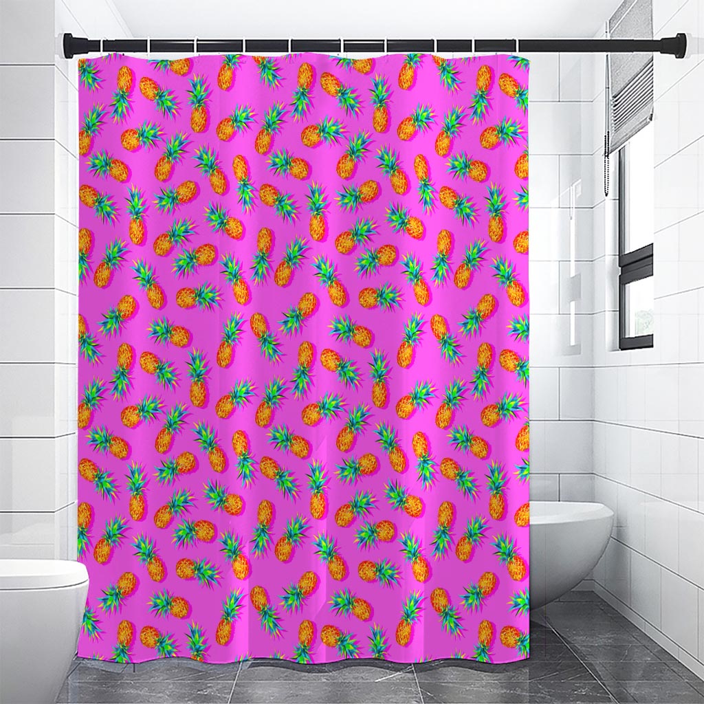 Hot Pink Pineapple Pattern Print Shower Curtain