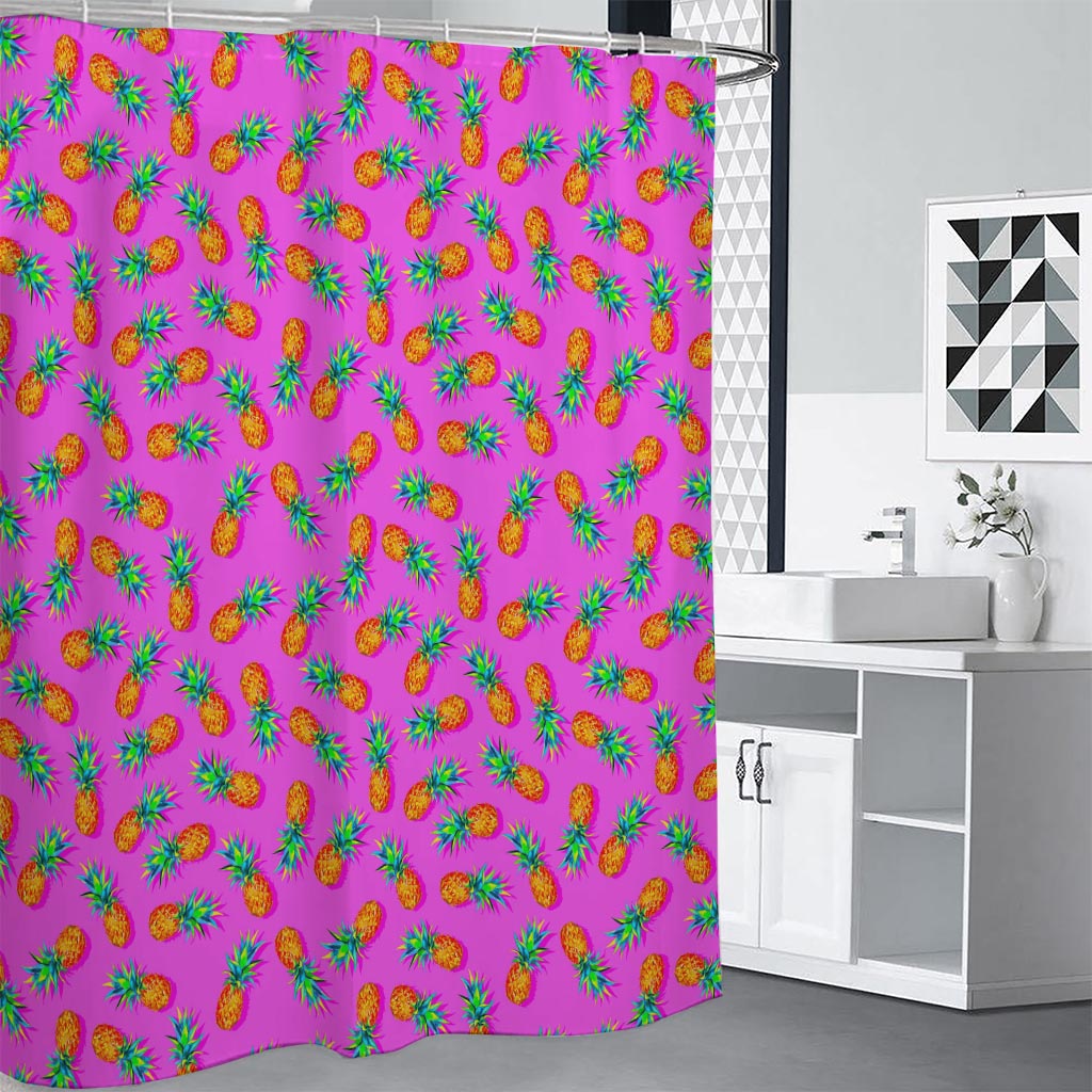 Hot Pink Pineapple Pattern Print Shower Curtain