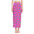 Hot Pink Pineapple Pattern Print Side Slit Maxi Skirt
