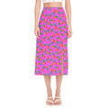 Hot Pink Pineapple Pattern Print Side Slit Midi Skirt