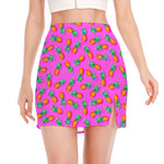 Hot Pink Pineapple Pattern Print Side Slit Mini Skirt