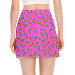 Hot Pink Pineapple Pattern Print Side Slit Mini Skirt