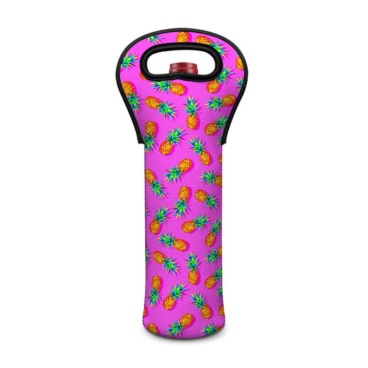 Hot Pink Pineapple Pattern Print Single Neoprene Wine Tote