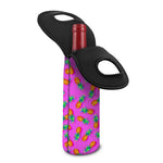 Hot Pink Pineapple Pattern Print Single Neoprene Wine Tote