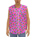 Hot Pink Pineapple Pattern Print Sleeveless Baseball Jersey