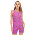 Hot Pink Pineapple Pattern Print Sleeveless One Piece Swimsuit