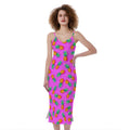 Hot Pink Pineapple Pattern Print Slim Fit Midi Cami Dress