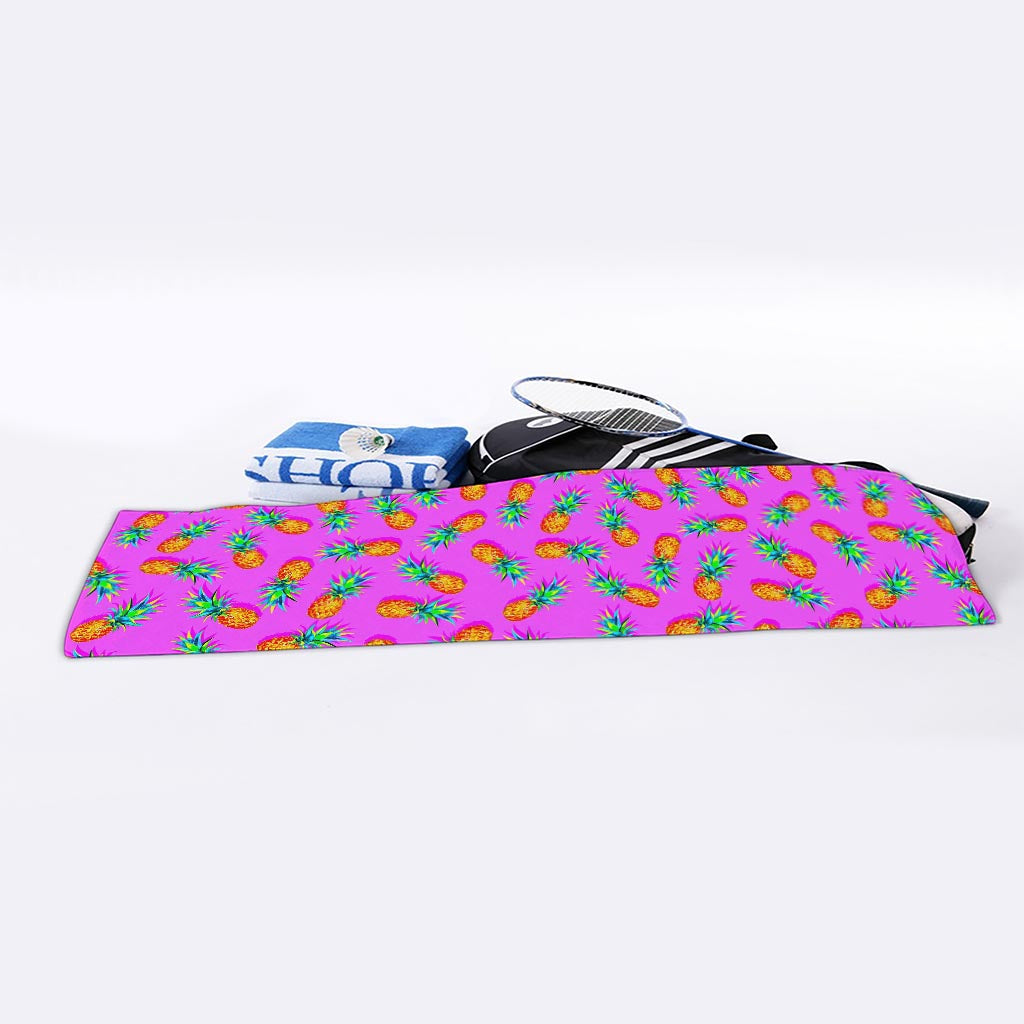 Hot Pink Pineapple Pattern Print Sports Towel