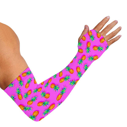 Hot Pink Pineapple Pattern Print Sun Protection Arm Sleeves