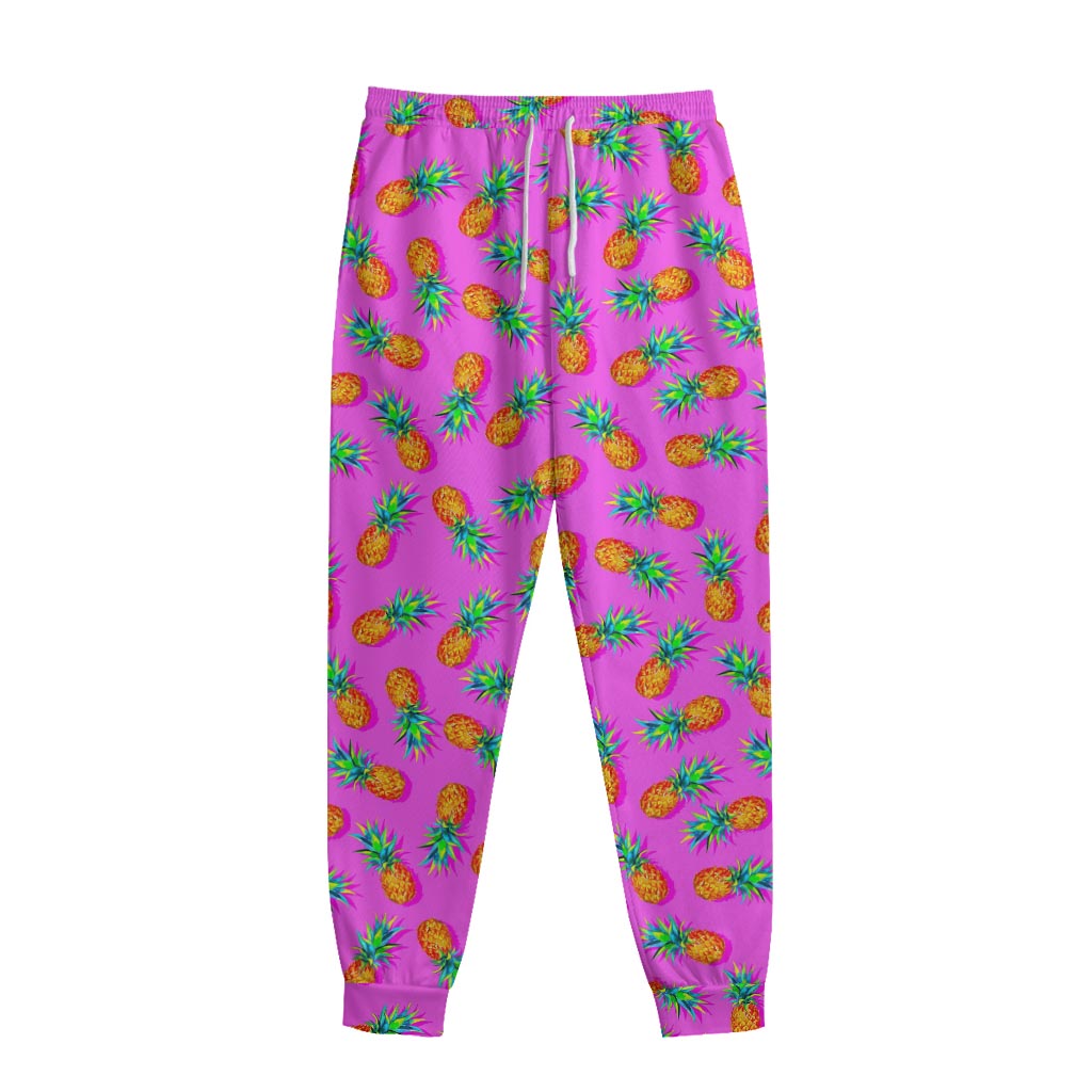Hot Pink Pineapple Pattern Print Sweatpants